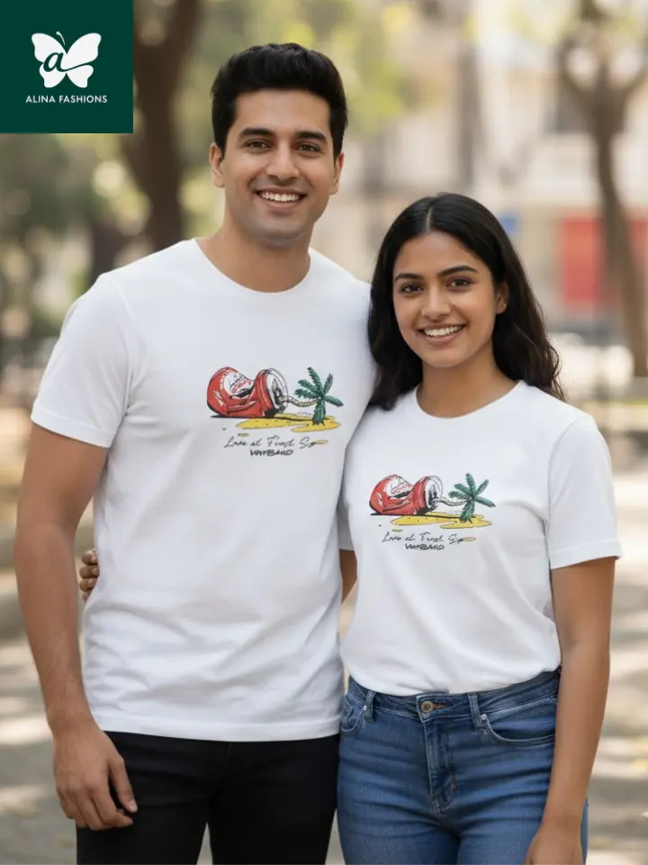 White sand Printed Cotton Tshirt