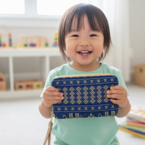 Bangkok Indigo Weave Wristlet: Geometric Sapphire Pouch