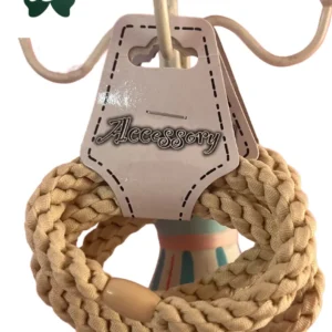 Bangkok Rope Braid Hair Tie: Light Sand & Wood Charm 1x2