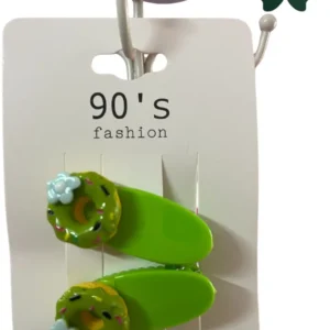 90's Fashion: Neon Green Donut Snap Clips (Set of 2)