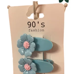 90's Fashion: Baby Blue Flower Snap Clips (Set of 2)