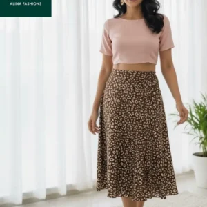 Pure Linen Comfort: Foldable Floral Print Midi Skirt