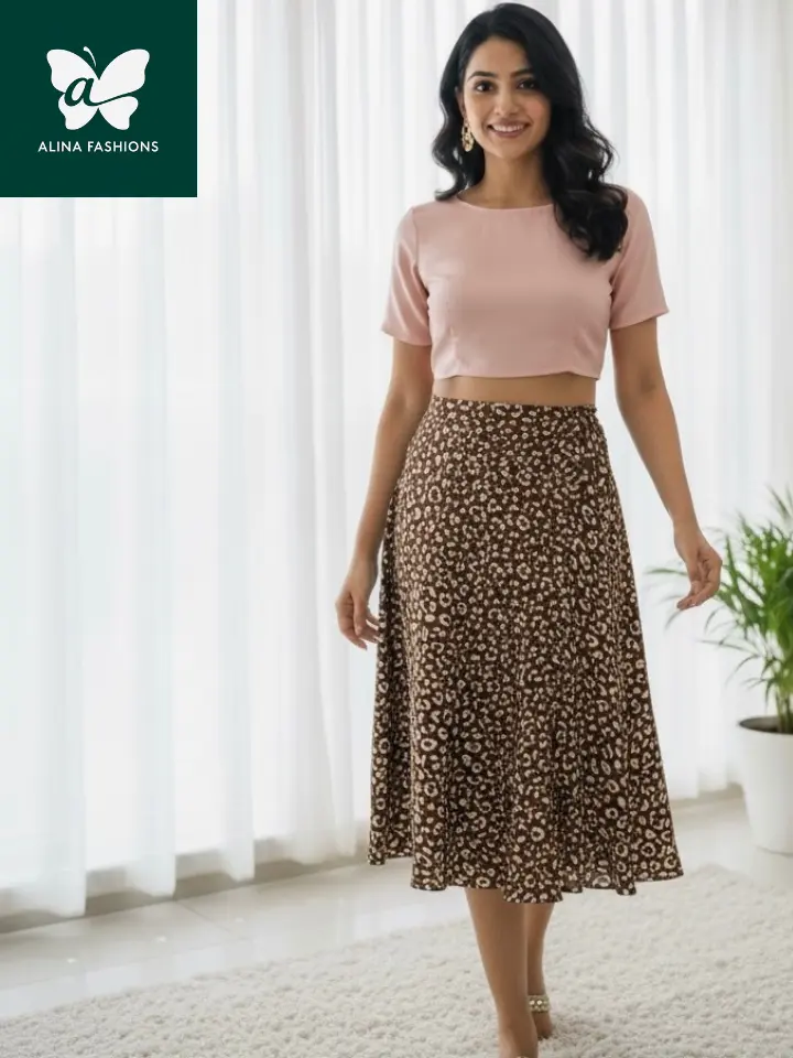 Pure Linen Comfort: Foldable Floral Print Midi Skirt