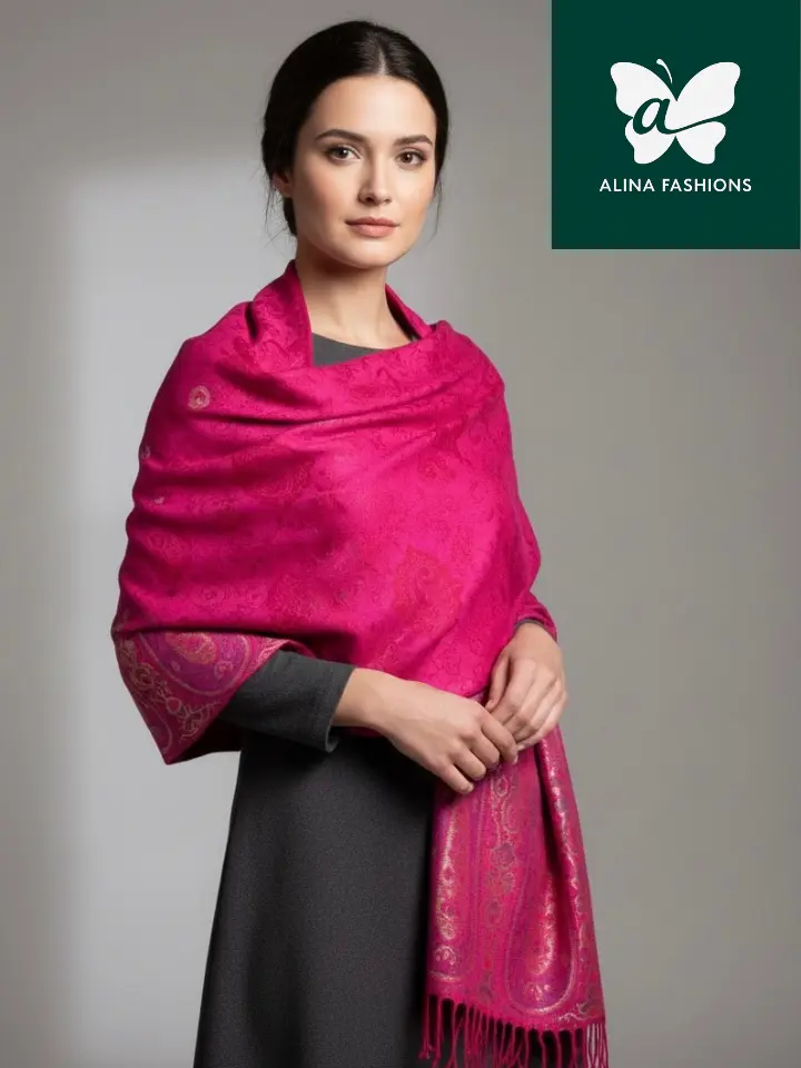 Regal Elegance: Bangkok Hot Pink Paisley Shawl