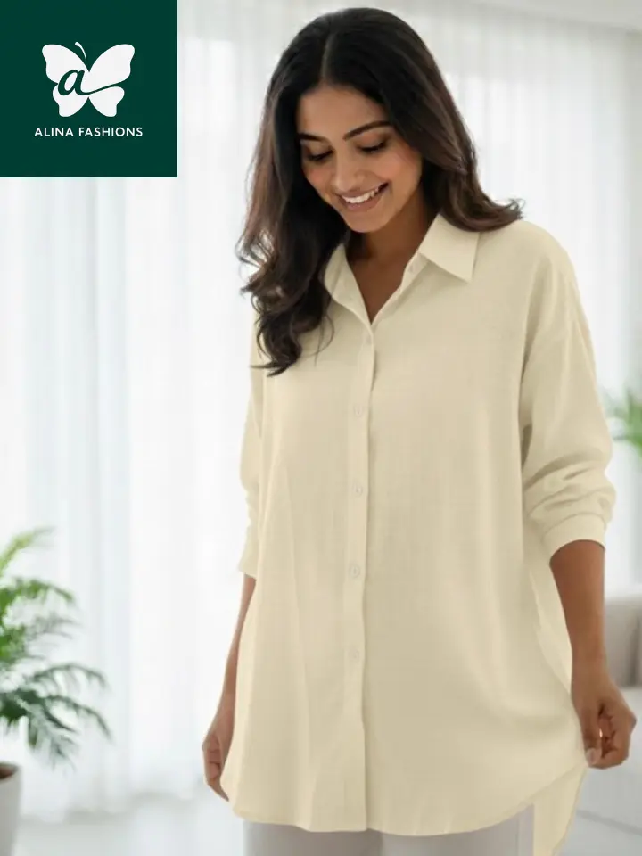 Cream White Relaxed Fit cotton shirt