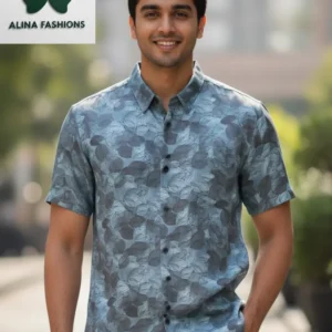 Bangkok Leaf Print Linen-Silk Shirt