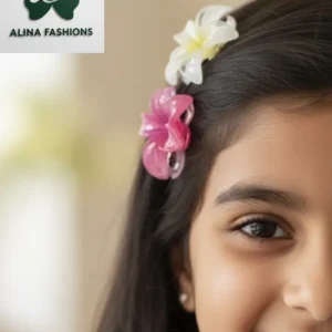 Pretty Pink & White Plumeria Flower Hair Claw Clips