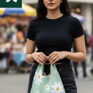 Daisy Knit Knot Wristlet - Sage Green Floral Mini Bag