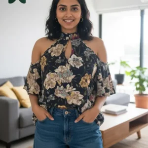 Bangkok Blooms Cold-Shoulder Keyhole Blouse