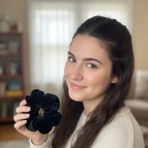 Velvet Bow Scrunchie - Black, Premium Fabric Hair Tie from Bangkok